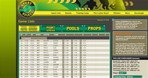 sports select proline game list - sport select football